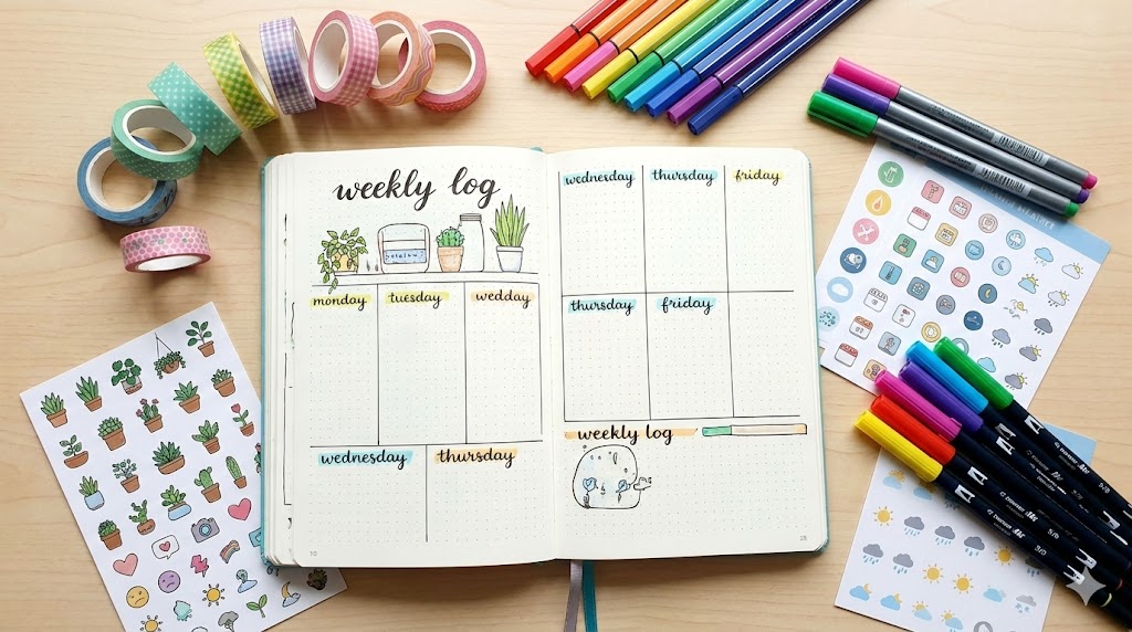 Open journal notebook with pen on a desk IT Gadget Setup