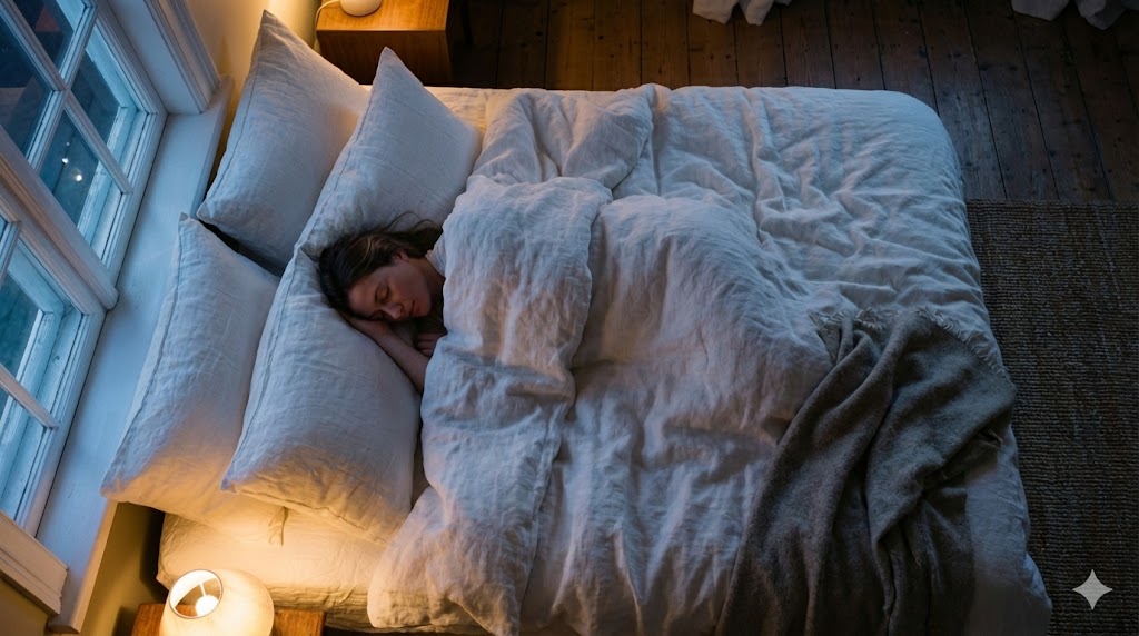 Person sleeping peacefully in a dark room Product Usage Scenario