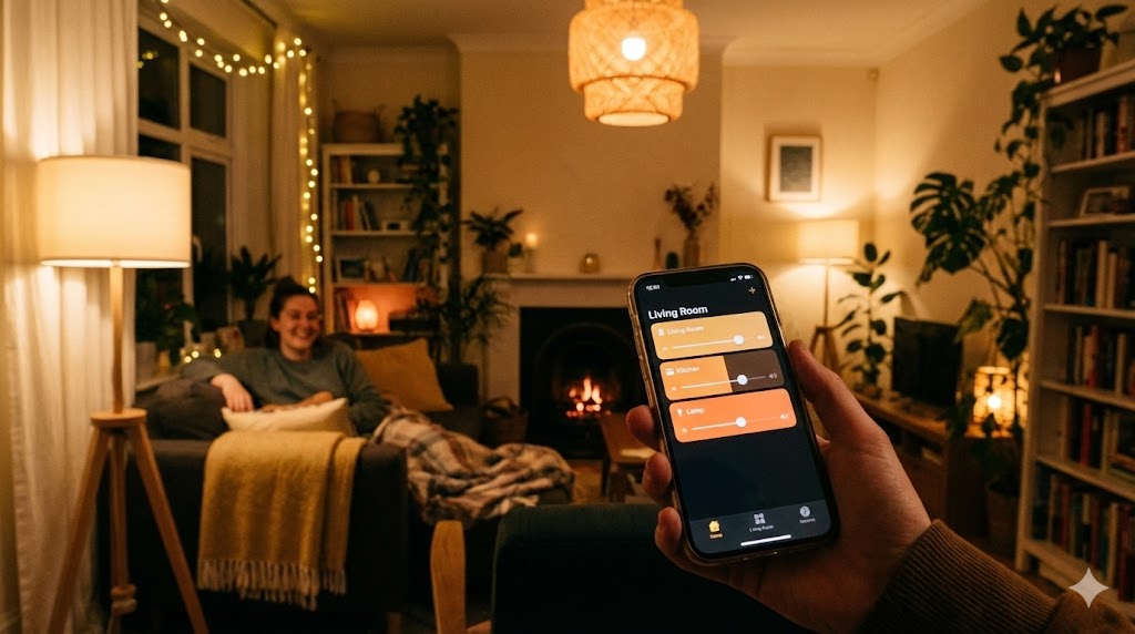 Smart garage door opener app interface on smartphone Tech Illustration